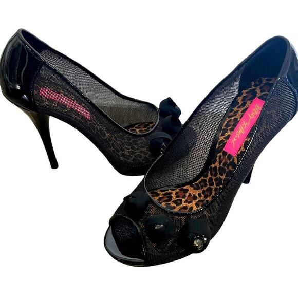 Betsey Johnson Women's Alexandra Open Toe Mesh Pumps Shoes Black Size 8.5 - Picture 6 of 12